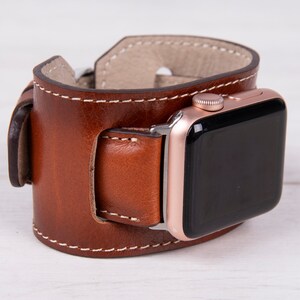 Brown Full Grain Leather Apple Watch cuff, 42mm, 38mm, 40mm, 44mm, 41mm, 49mm, 45mm for series 1-9, Ultra, Free Shipping image 2
