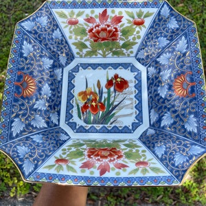 Imari style Japanese plate server platter bowl, iris and peony pattern