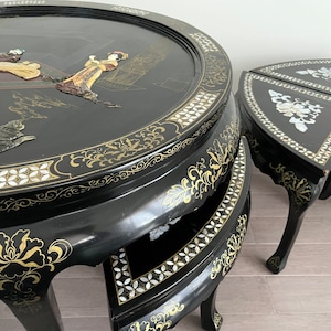 Oriental Lacquerd Wood Tea Table, Chinese tea table