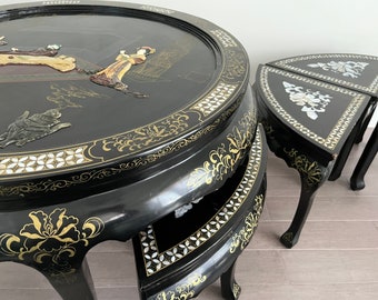 Oriental Lacquerd Wood Tea Table, Chinese tea table
