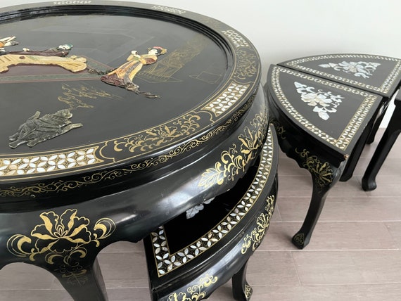 Oriental Lacquerd Wood Tea Table, Chinese tea table