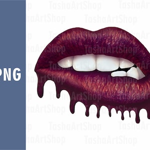 Png Lip Biting, Dark burgundy, Dripping Lips, Printable, Sublimation design, ClipArt, Transparent Background, Instant Download