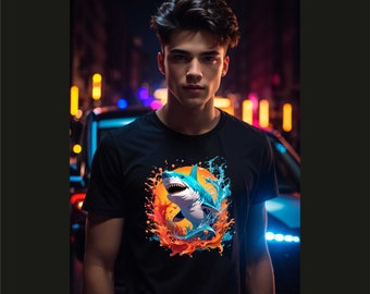 Tiburón en las olas, Sublimación, impresión en camisetas, imagen PNG a todo color,