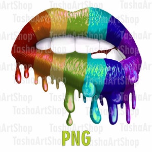 Lip Biting, LGBT Rainbow Dripping Lips, Rainbow, Printable, Png Sublimation design, ClipArt, Transparent Background, Instant Download