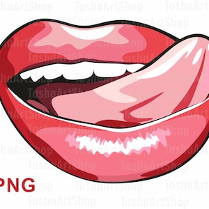 Labios rojos con lengua, burla, labios burlones, imprimible, sublimación, imágenes prediseñadas, png