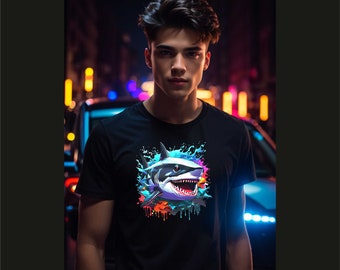 Tiburón en las olas, Sublimación, impresión en camisetas, imagen PNG a todo color,
