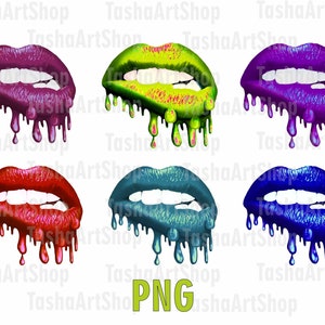 3D, Dripping Lips, Lip Biting, Printable, Sublimation design, Transparent Background, Instant Download, Multicolored, Png, Set 6 pcs.
