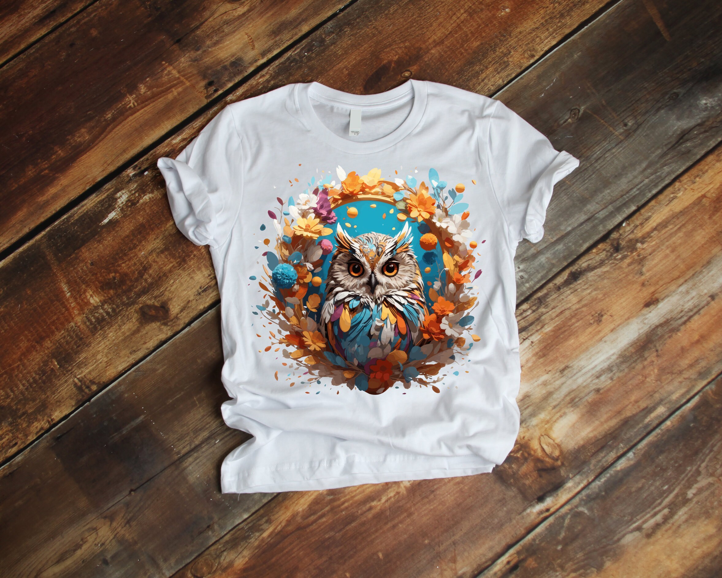 Owl in Flowers, Bird of Prey, T-shirt, Design Sublimation, Print Download, Digital File, Colorful Il