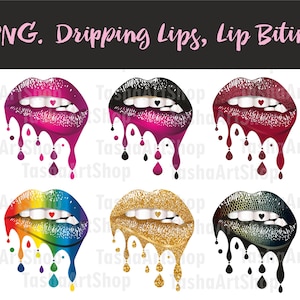 Png Lèvres dégoulinantes, Lèvres arc-en-ciel LGBT, Mordant, Imprimable, Sublimation, ClipArt, Fond transparent, Téléchargement instantané, Multicolore, 6 pcs