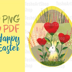 Lapin, Oeuf de Pâques, Fleurs rouges-coeur, Photo, Image, Clipart, Conception de sublimation, Téléchargement numérique, illustration pour cartes, PNG, PDF