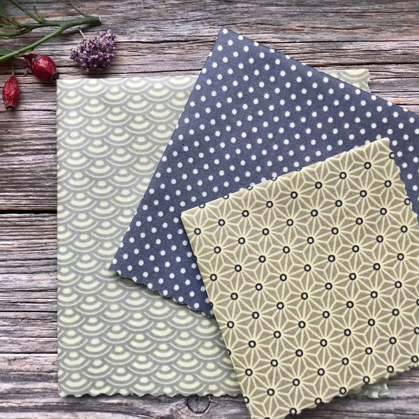 Beeswax cloths, 3 pieces, 30 x 30 cm, 25 x 25 cm, 20 x 20 cm, organic, zero waste, beeswax cloth, handmade in the Allgäu