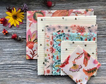 Bienenwachstücher bio, 5 od. 6 Stück, mit Brottuch , Grösse XXL - S, handgemacht in Deutschland