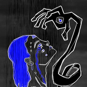 EULOGY | 5x7” 8x10” | Digital illustration wall print. Woman, hand, spirit, crying, sad, water, emotion, feminine, magic.