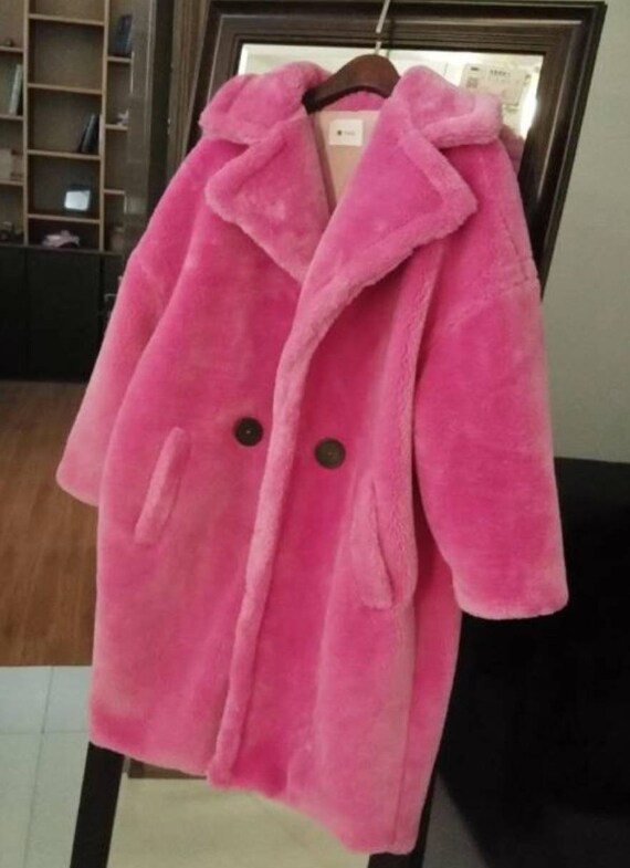 Pink Long Faux Fur Coat Artificial Hot Pink Fur Eco Fur Etsy