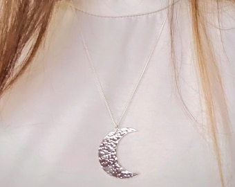 Large Silver Crescent Moon Pendant Necklace