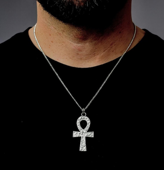 Large Silver Egyptian Ankh Pendant Necklace
