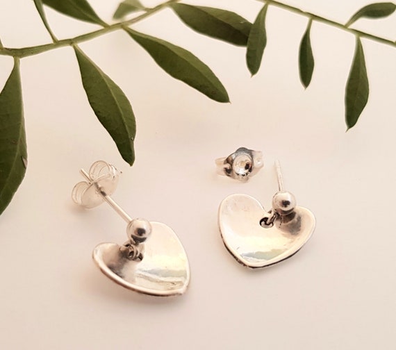 Recycled Silver Heart Stud Earrings