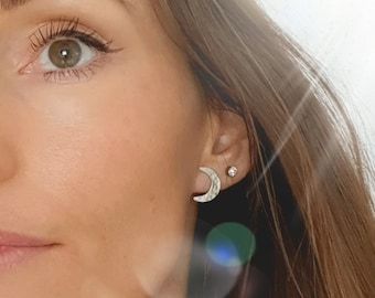 •CRESCENT MOON & STAR• recycled silver stud earrings