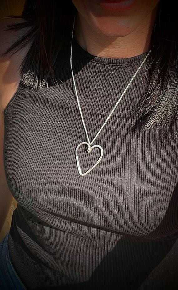Open heart recycled sterling silver pendant