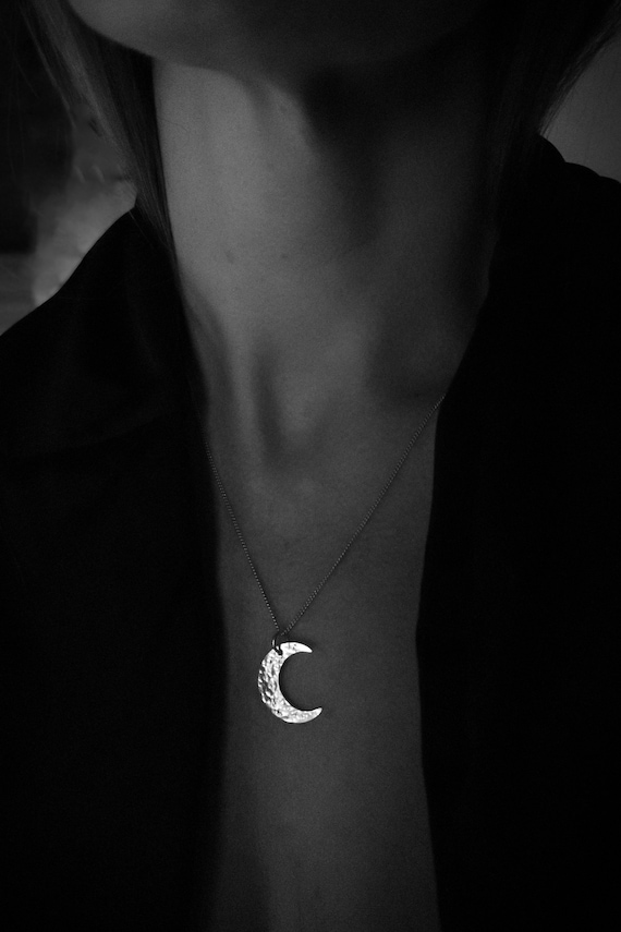 Recycled sterling silver Crescent moon pendant Necklace Jewellery