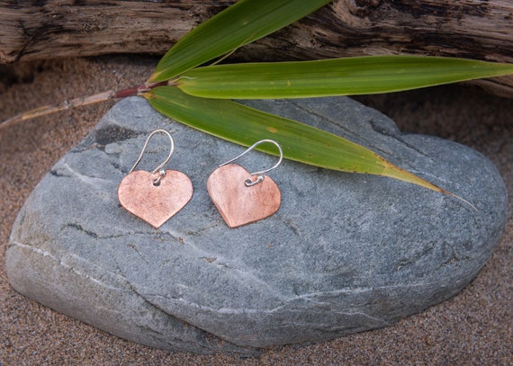 Repurposed Copper Heart Earrings