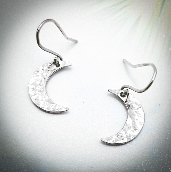 Recycled Sterling Silver Crescent Moon Drop Earrings