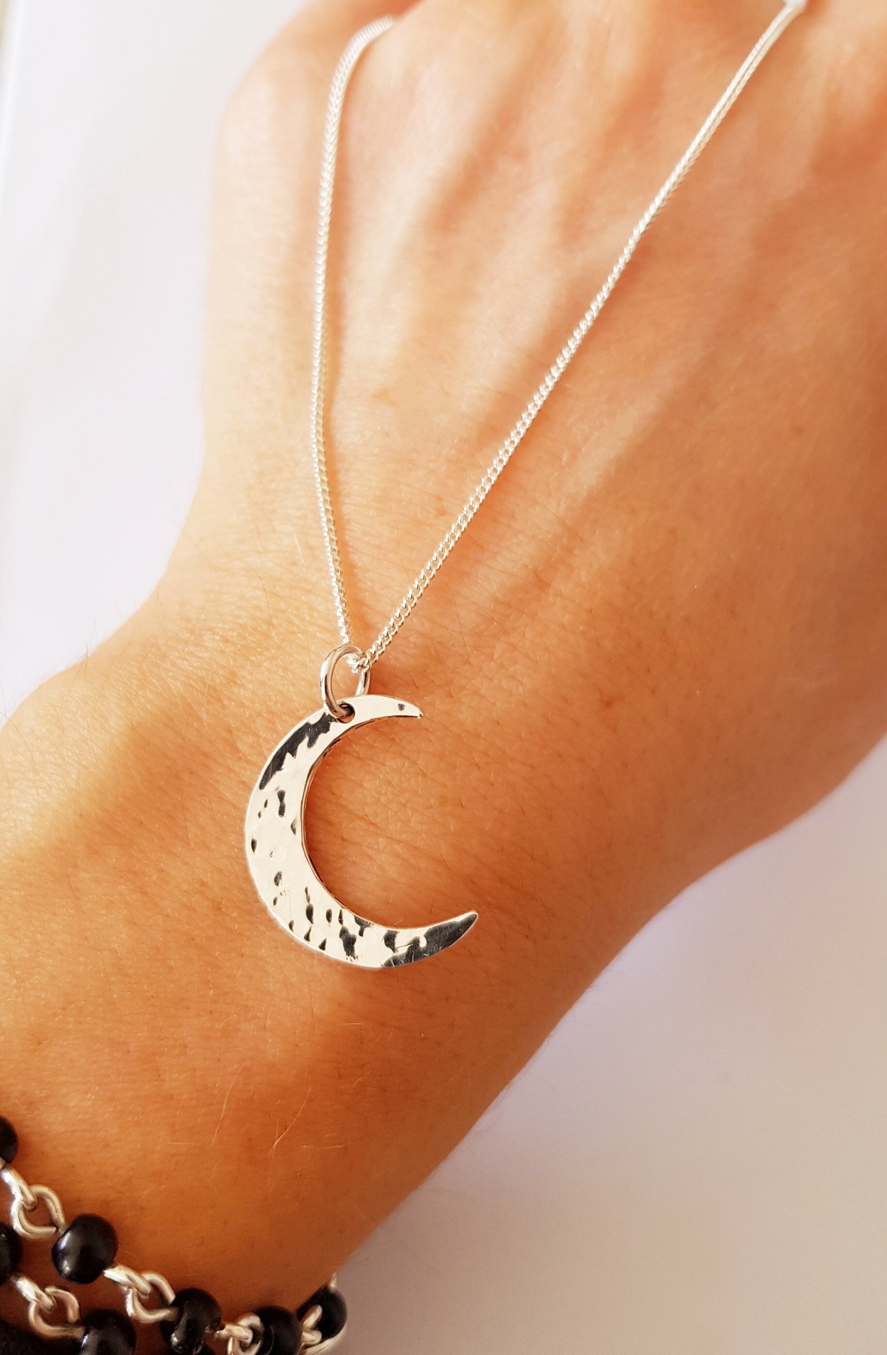 Recycled Sterling Silver Crescent Moon Pendant Necklace Etsy