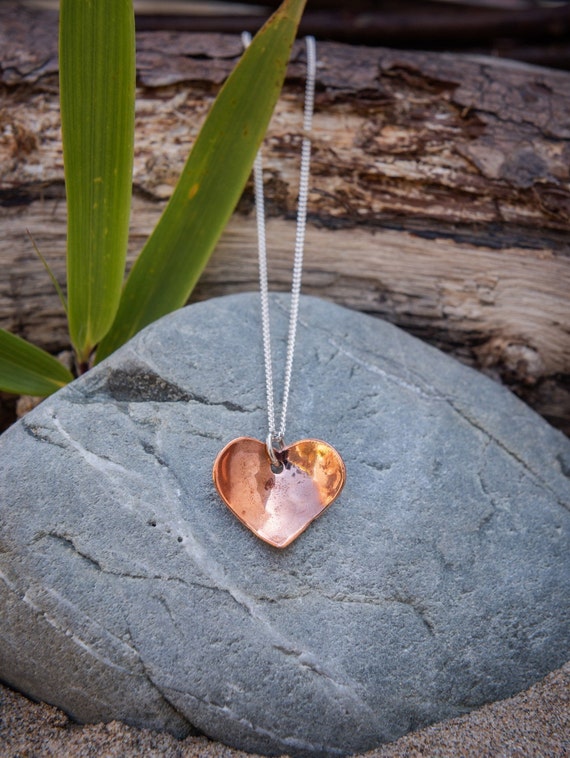Repurposed Copper Heart Charm Necklace Bracelet Jewellery