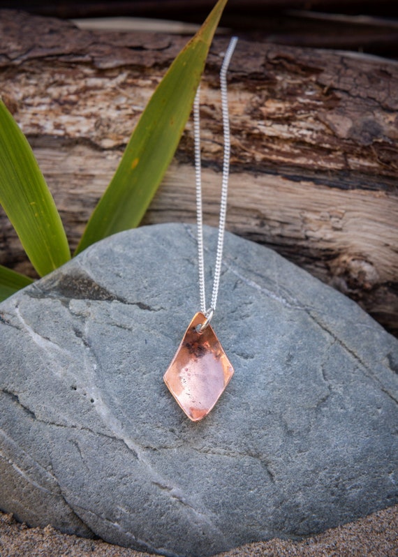 Repurposed Copper Diamond Shape Charm Necklace Bracelet Jewellery