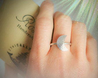 Recycled  Eco Silver Crescent Moon Ring