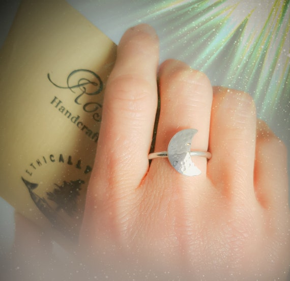 Recycled  Eco Silver Crescent Moon Ring