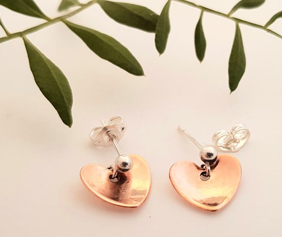 Repurposed Copper Heart Stud Earrings