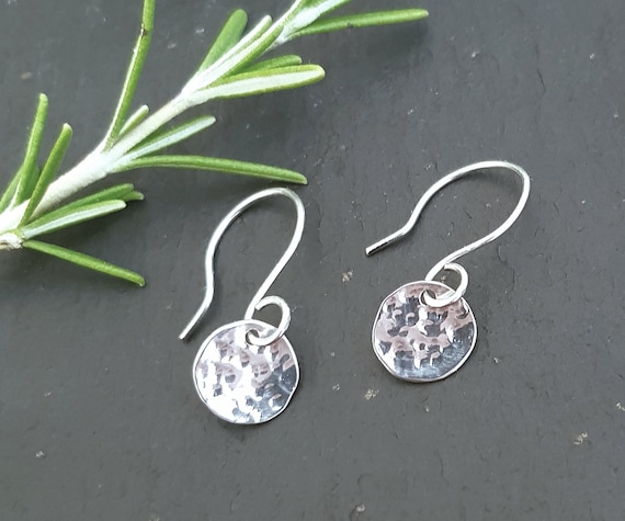 Hammered Silver Disc Earrings Small Recycled Sterling Silver