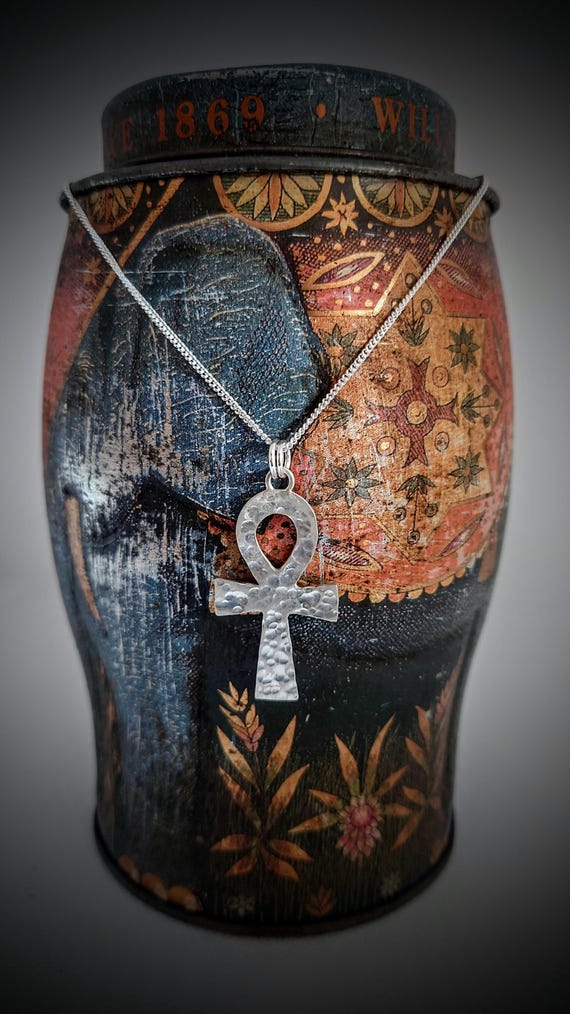 Large Silver Egyptian Ankh Pendant Necklace