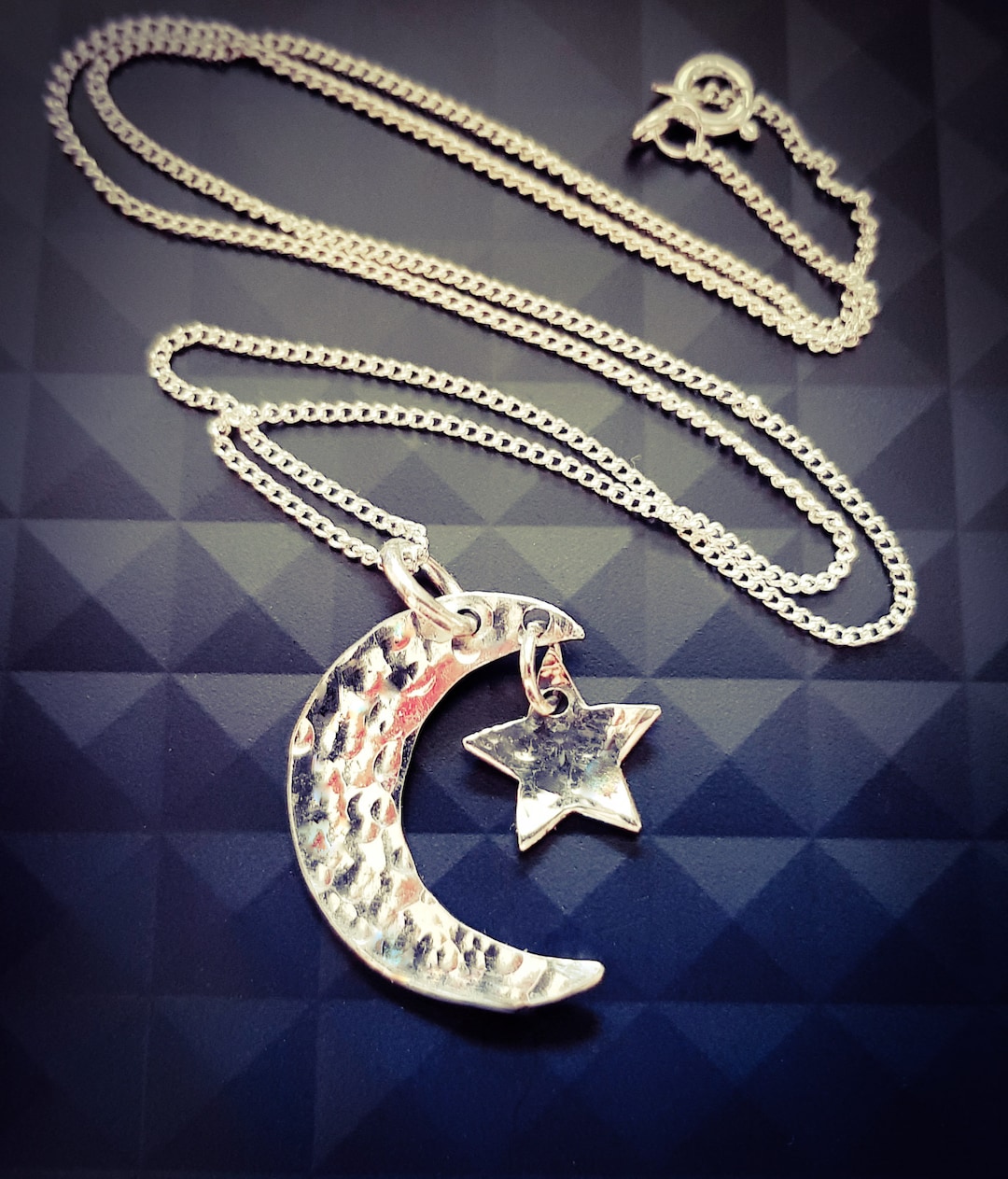 Recycled Sterling Silver Moon and Star Pendant - Etsy