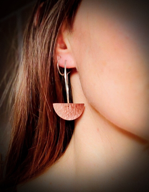 Boho style silver and copper earrings