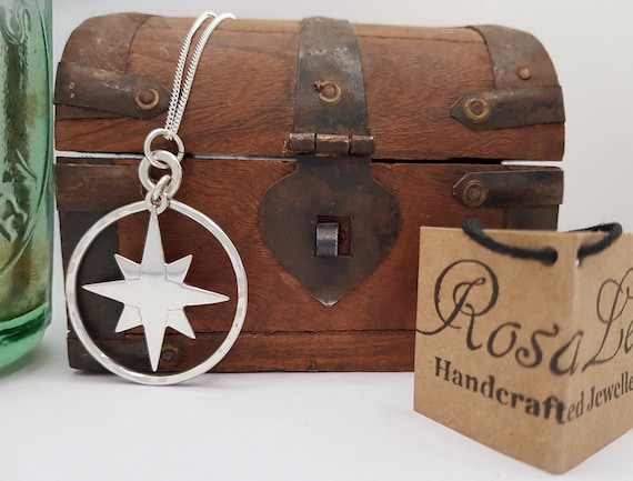 Recycled Sterling Silver Star Compass Pendant Necklace