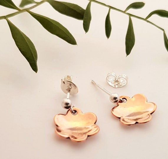 Repurposed Copper Flower Stud Earrings