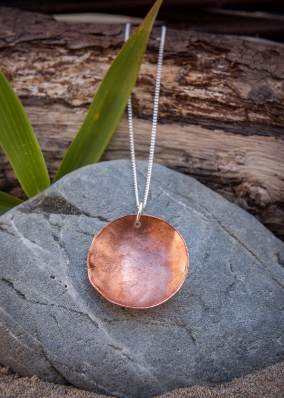 Bohemian Repurposed Copper Disc Pendant Necklace Jewellery