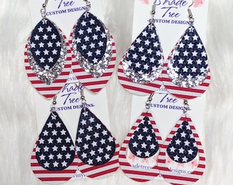 Red, White, & Blue Faux Leather Earrings
