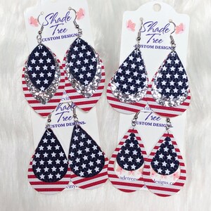 Red, White, & Blue Faux Leather Earrings
