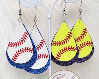 Baseball & Softball Faux Leather Earrings