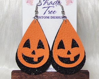 Halloween Jack-O-Lantern Faux Leather Earrings