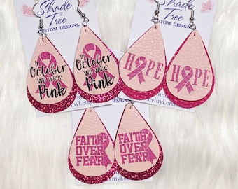 Pink Ribbon Faux Leather Earrings