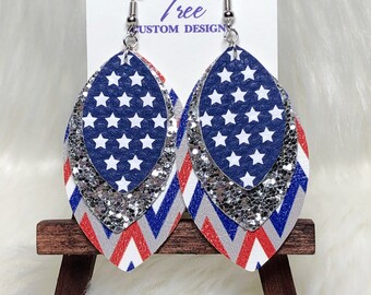Patriotic Chevron Faux Leather Earrings