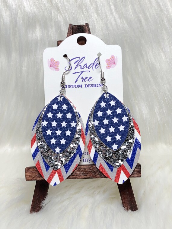 Patriotic Chevron Faux Leather Earrings Etsy