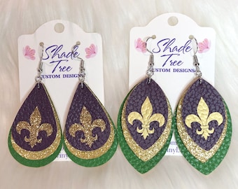 Mardi Gras Faux Leather Earrings