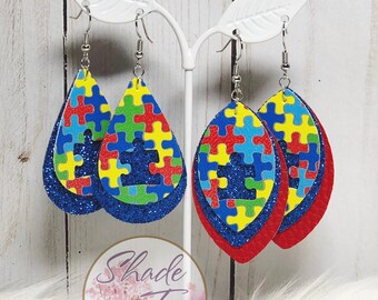 Autism Awareness Faux Leather Earrings