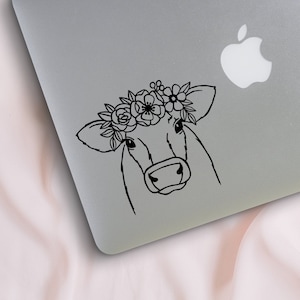 Flower Crown Cow Decal | Yeti Decal | Hydroflask | RTIC | Tumbler | Laptop | Car | Sticker | Flowers | Floral | Farm Animal | Cow Sticker