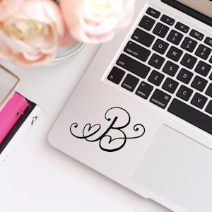 Cursive Heart Monogram Initial Decal | Yeti | Tumbler | Laptop | Phone | Car | Holographic | Iridescent | Opal | Sticker | Name